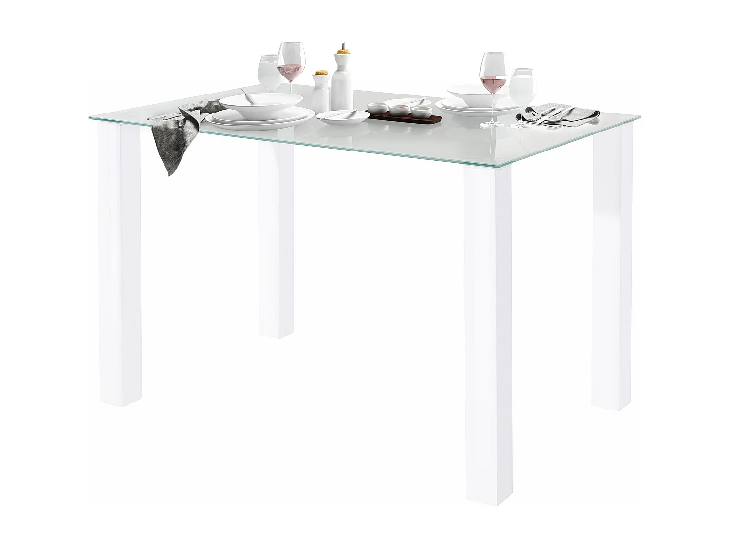 Norma | Table de salle à manger 120x80 cm avec plateau en verre / pieds blancs