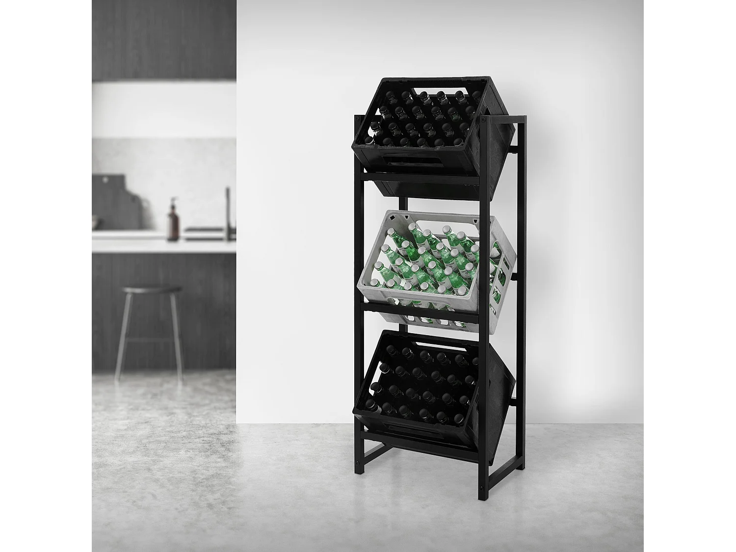 Étagère de rangement pour 3 caisses de boissons 47x31x116,5 cm acier anthracite