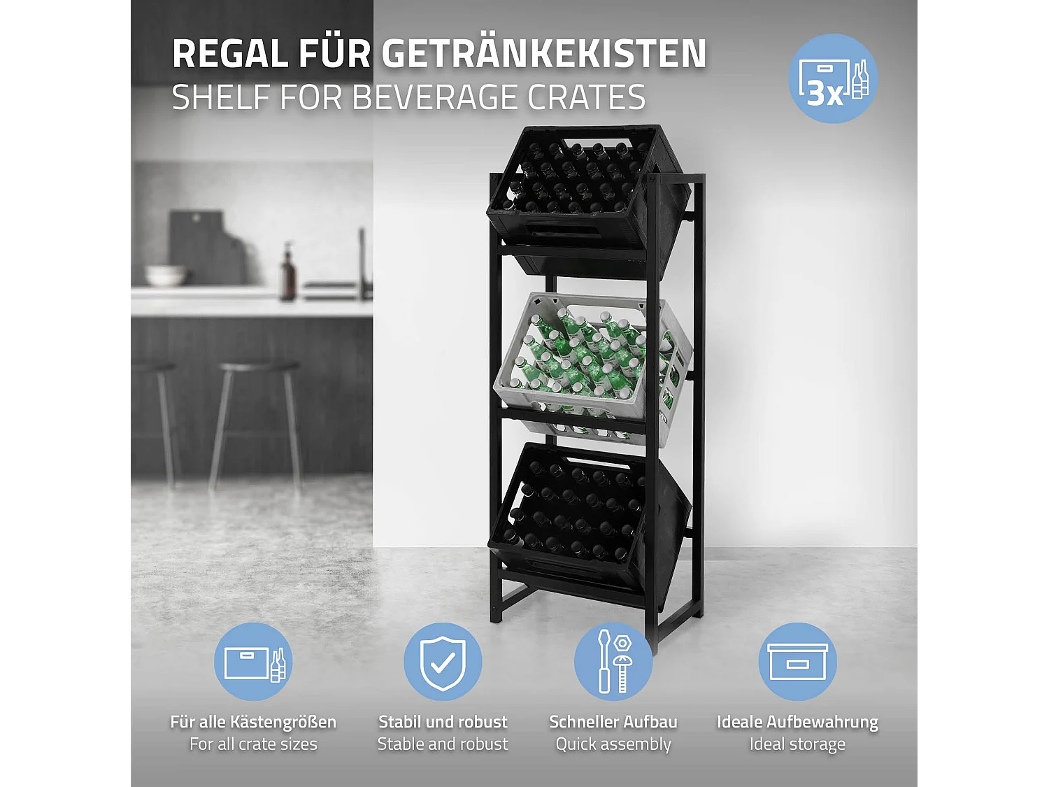 Étagère de rangement pour 3 caisses de boissons 47x31x116,5 cm acier anthracite