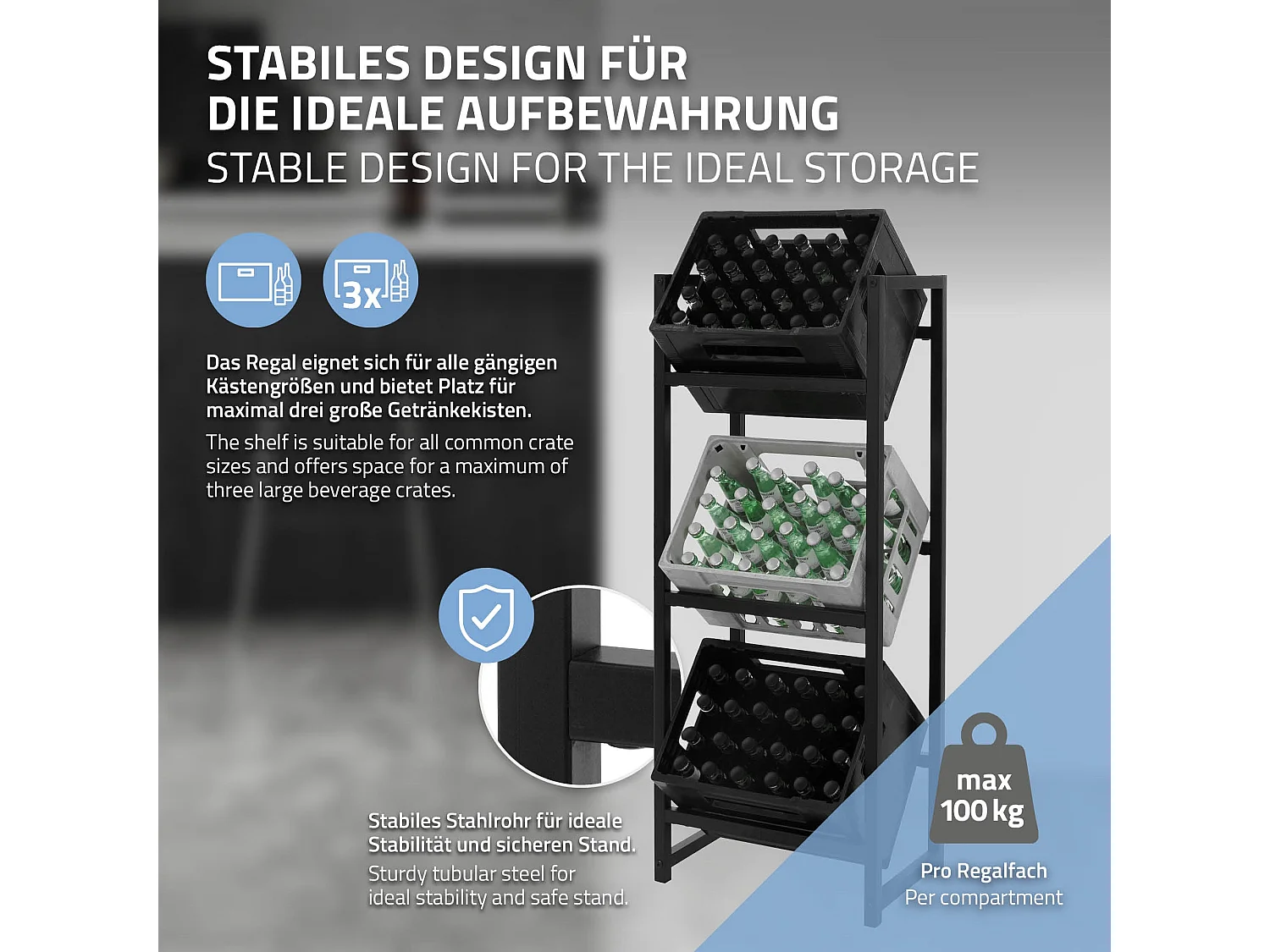 Étagère de rangement pour 3 caisses de boissons 47x31x116,5 cm acier anthracite