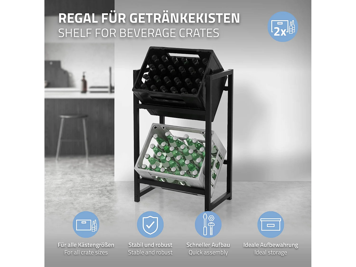 Étagère de rangement pour 2 caisses de boissons 47x31x75,5cm en acier anthracite