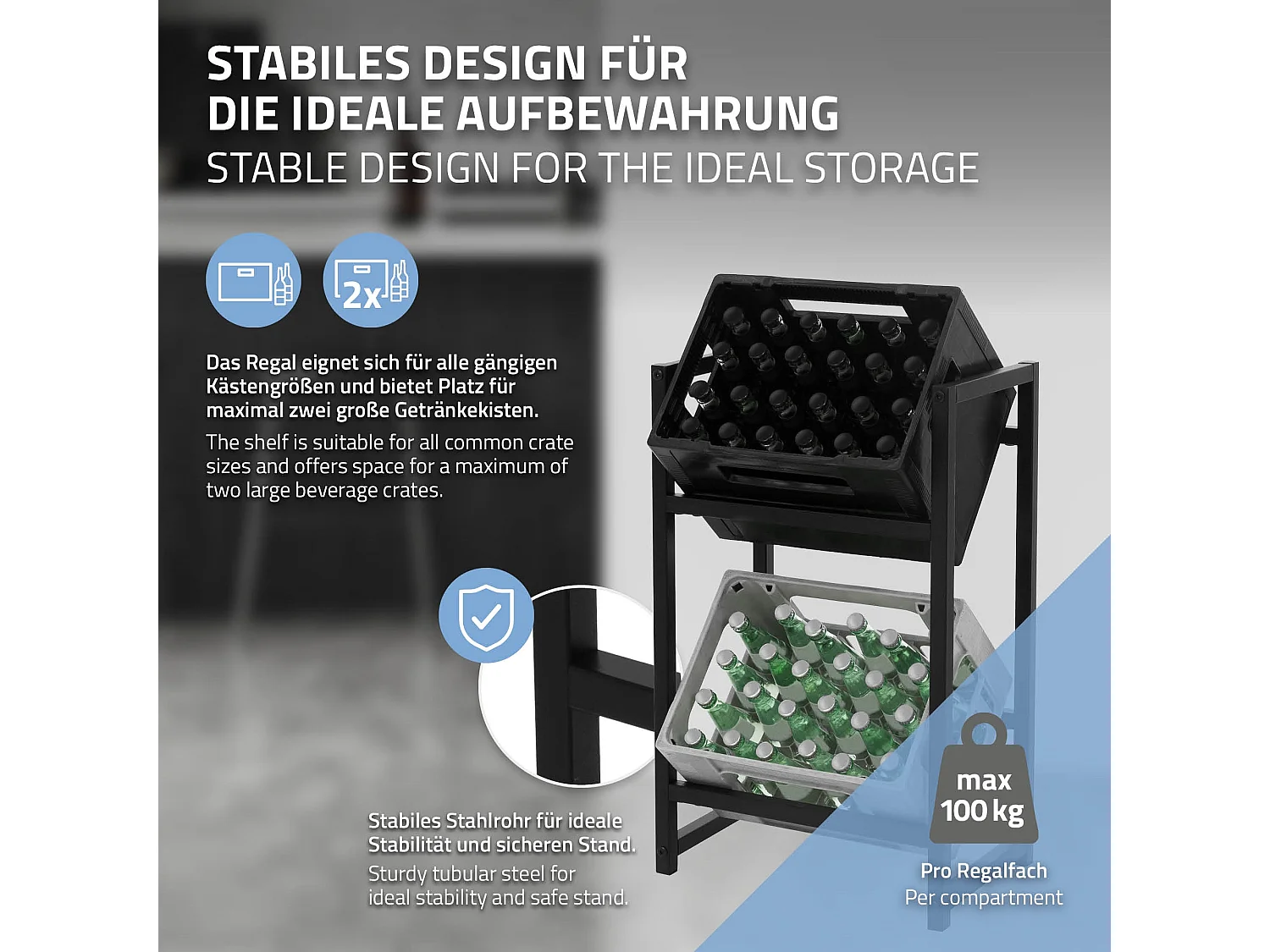 Étagère de rangement pour 2 caisses de boissons 47x31x75,5cm en acier anthracite