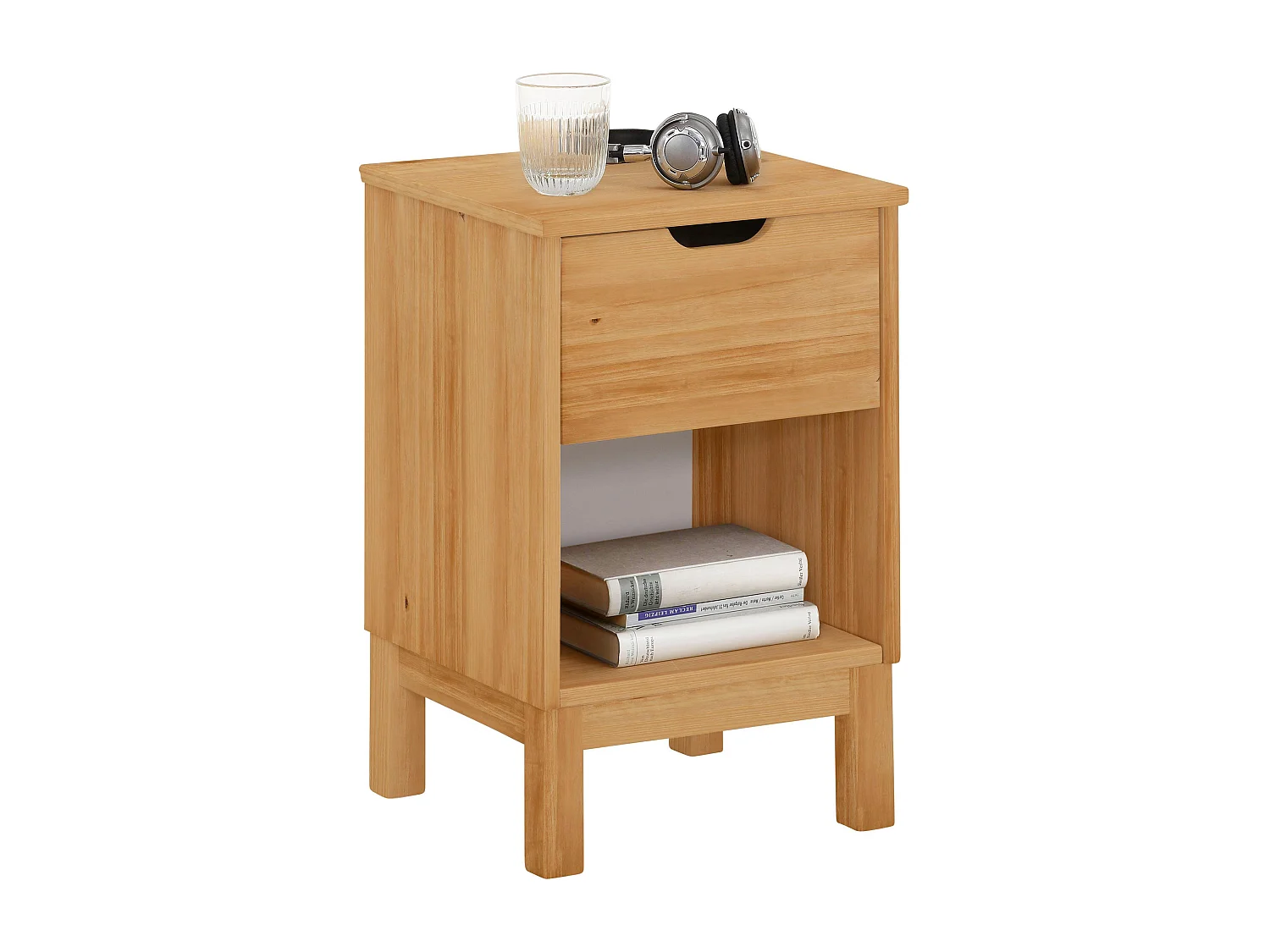 Mesa de cabeceira com 2 gavetas em aglomerado de nogueira