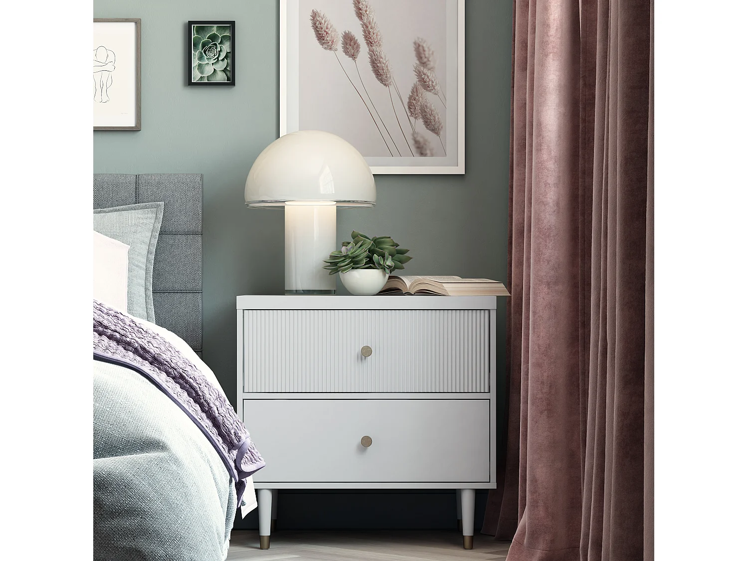 Mesa de cabeceira com 2 gavetas em aglomerado de partículas cinzento