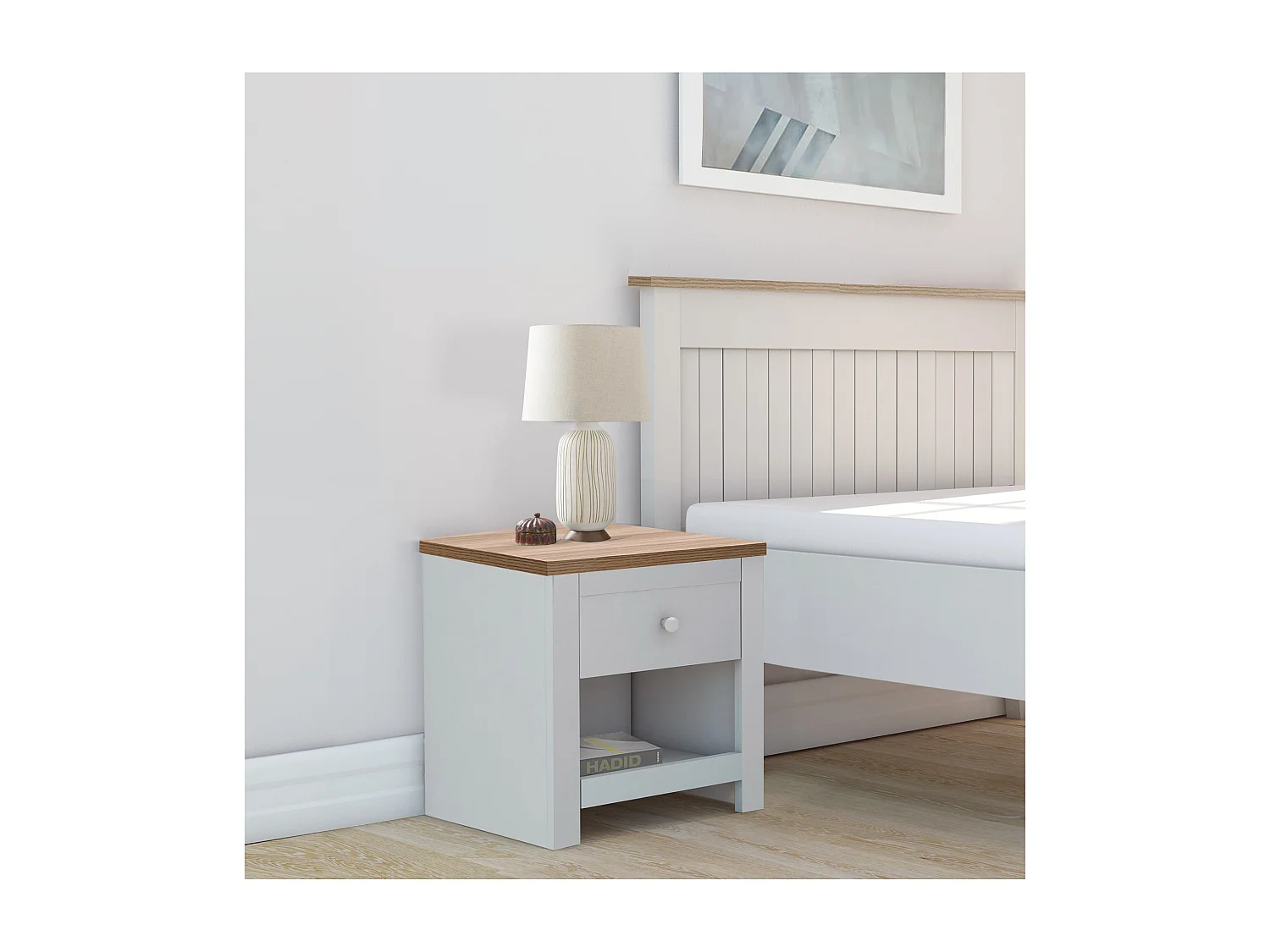 Emerald | Table de chevet à 1 tiroir en effet chêne crème