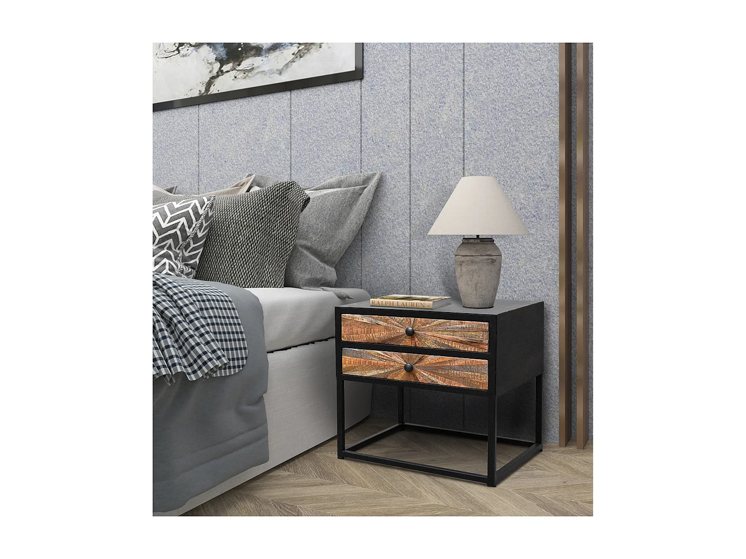 Madira | Table de chevet avec 2 tiroirs en bois de manguier noir