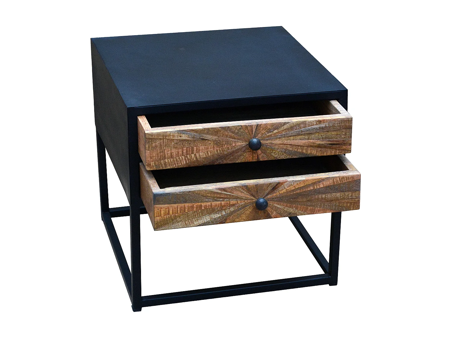 Madira | Table de chevet avec 2 tiroirs en bois de manguier noir