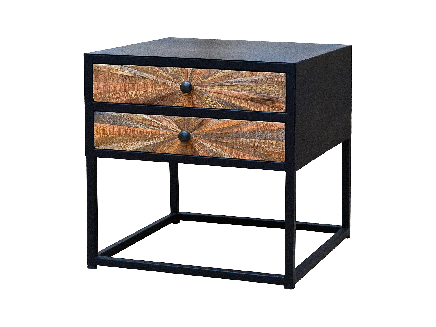 Madira | Table de chevet avec 2 tiroirs en bois de manguier noir