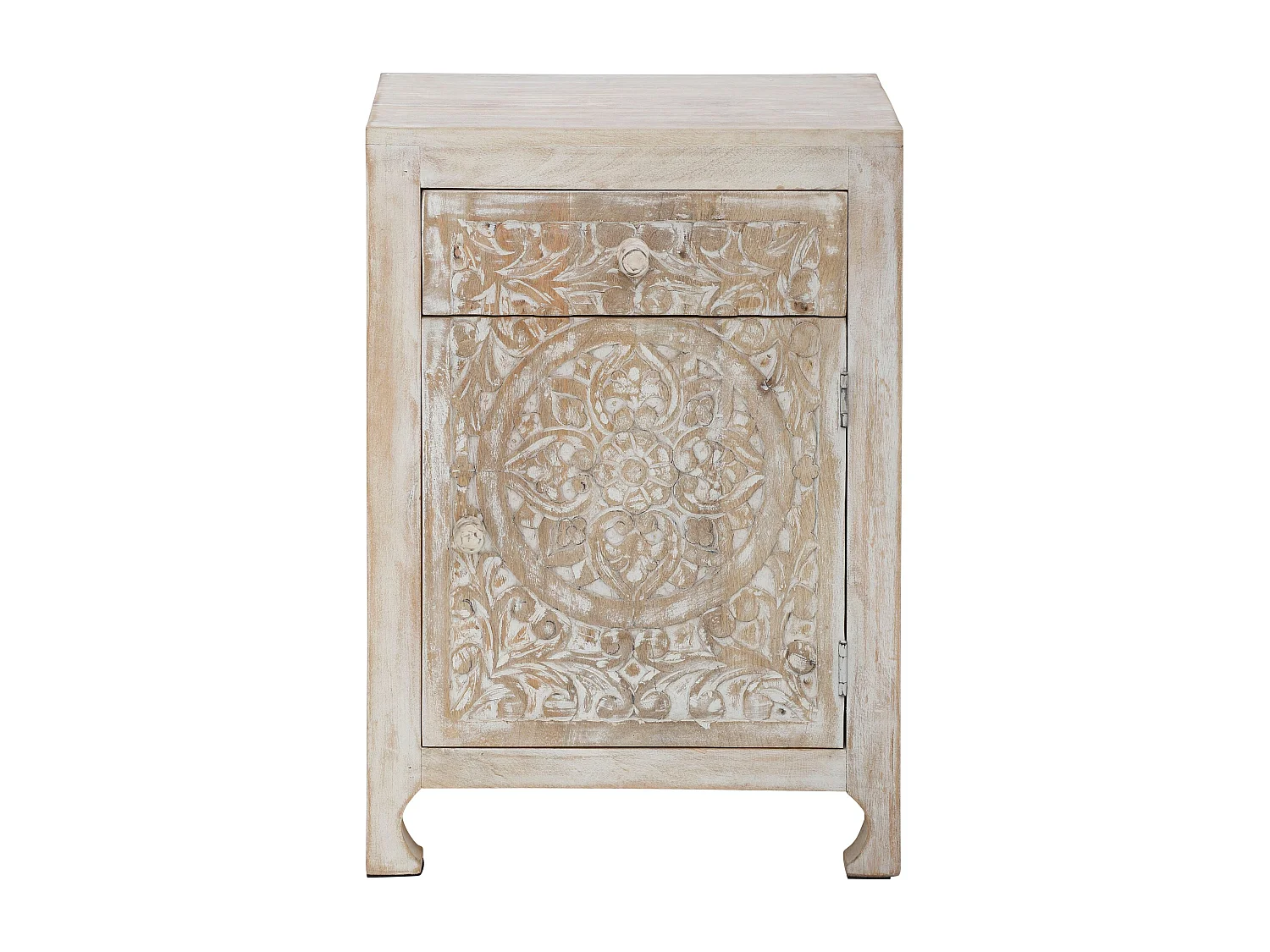 Kalhana | Mesa de cabeceira com 1 gaveta e 1 porta em castanho claro