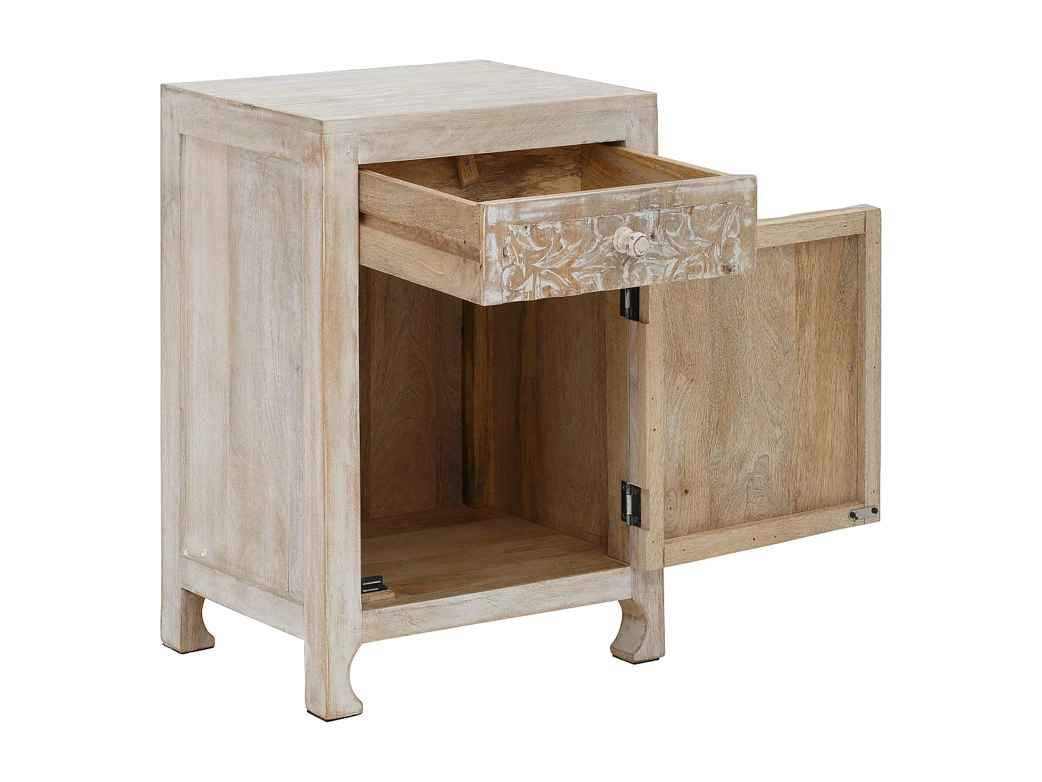 Kalhana | Mesa de cabeceira com 1 gaveta e 1 porta em castanho claro