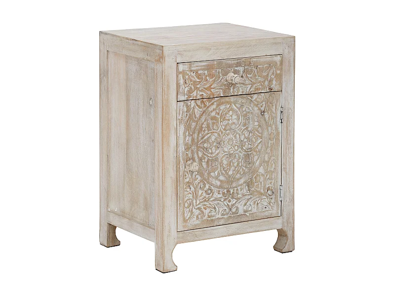 Kalhana | Mesa de cabeceira com 1 gaveta e 1 porta em castanho claro