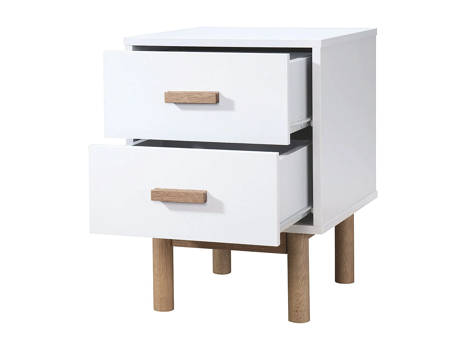 Melanie|Table de chevet avec 2 tiroirs en mélaminé chêne blanc