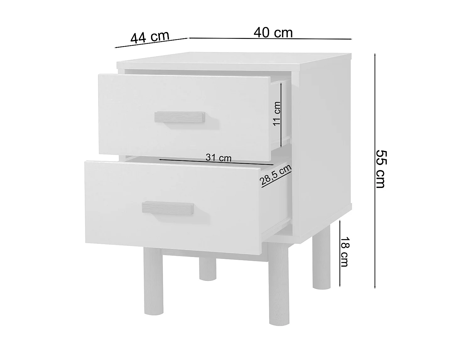 Melanie|Table de chevet avec 2 tiroirs en mélaminé chêne blanc