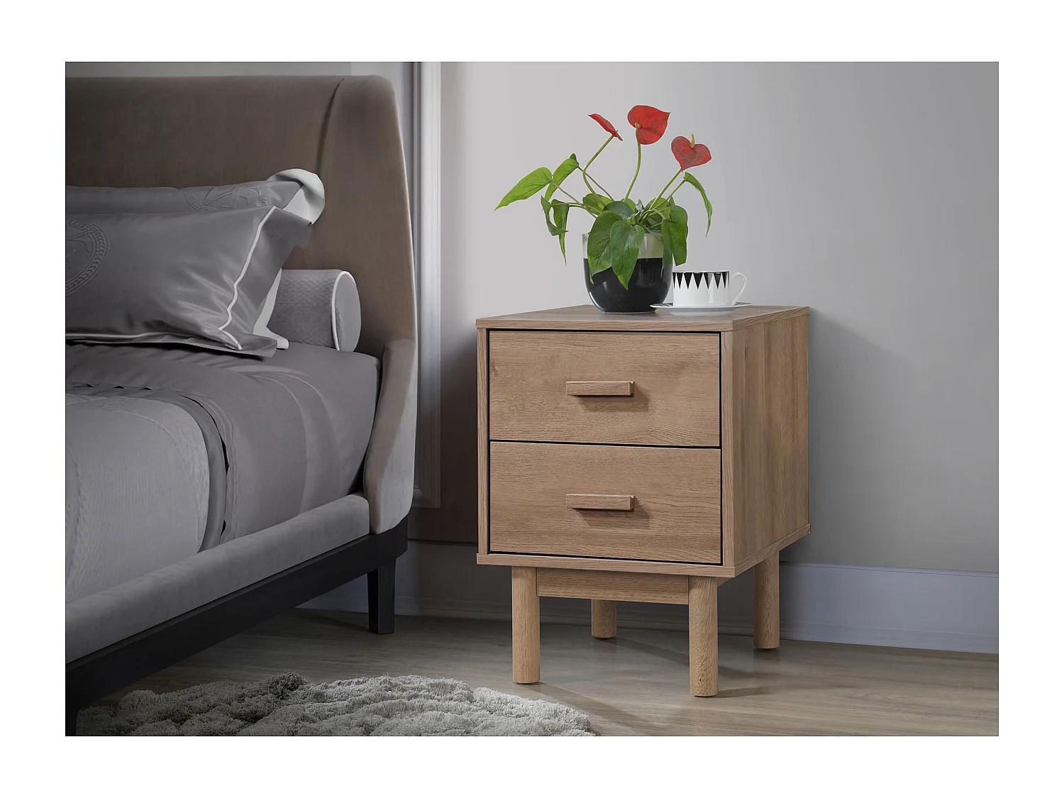 Melanie Nachtkastje 2 Laden Eiken Eiken