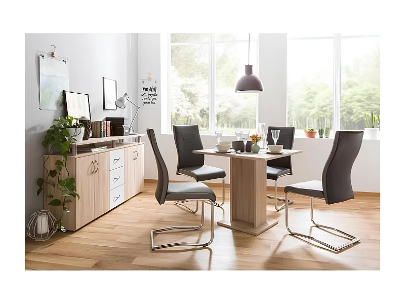 Table à manger carrée classique Gustave 2-4 personnes décor chêne 80 x 80 cm