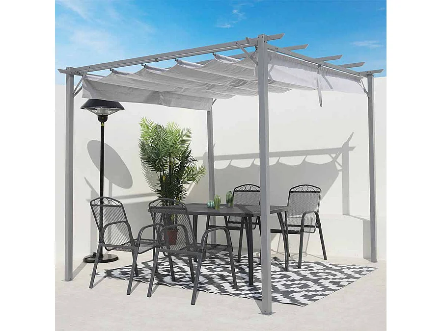 Estosa - Tonnelle de jardin pergola avec couverture coulissante grise 2,86 x 2,86 m