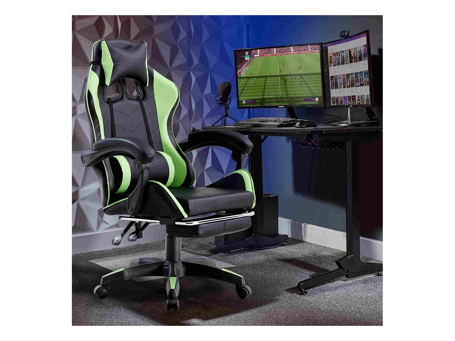 We Home - Cadeira gamer ergonômica verde e preta com encosto reclinável