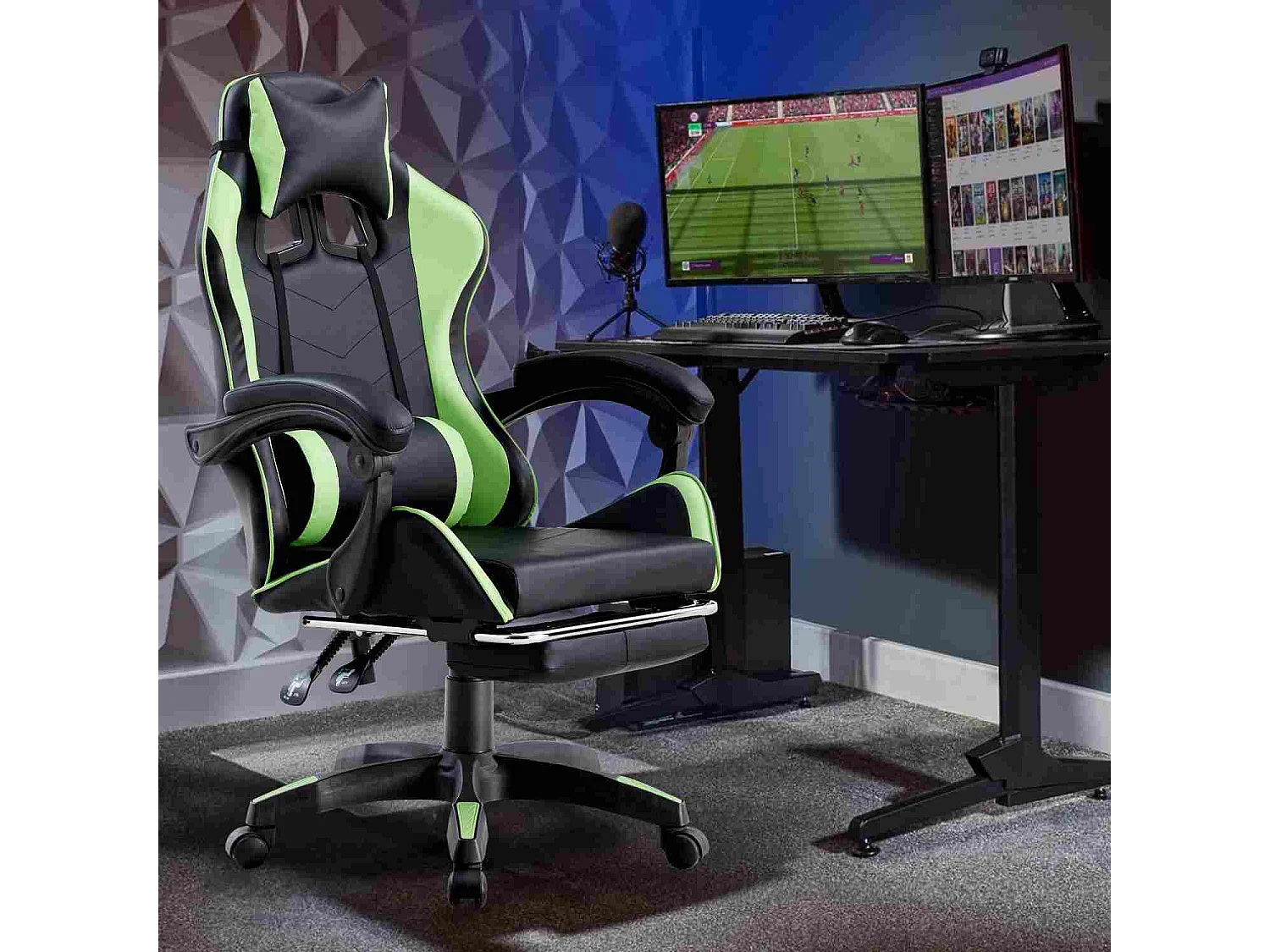 We Home - Cadeira gamer ergonômica verde e preta com encosto reclinável