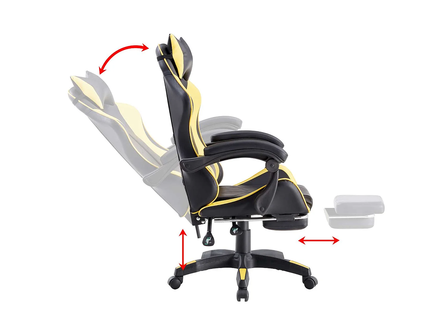 WeHome - Fauteuil gamer inclinable avec repose-pieds jaune et noir