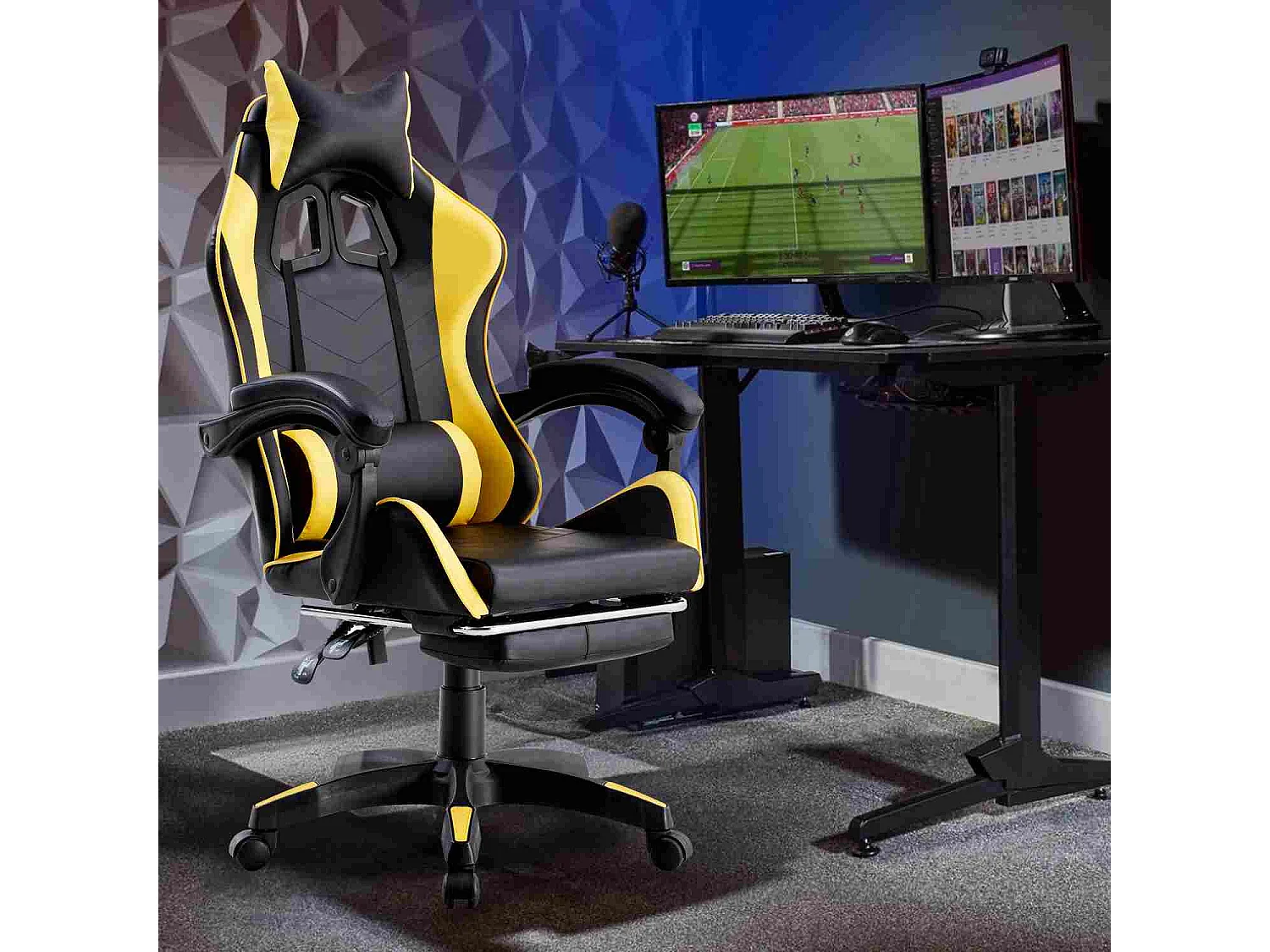 WeHome - Poltrona gamer reclinável com apoio para pés amarelo e preto