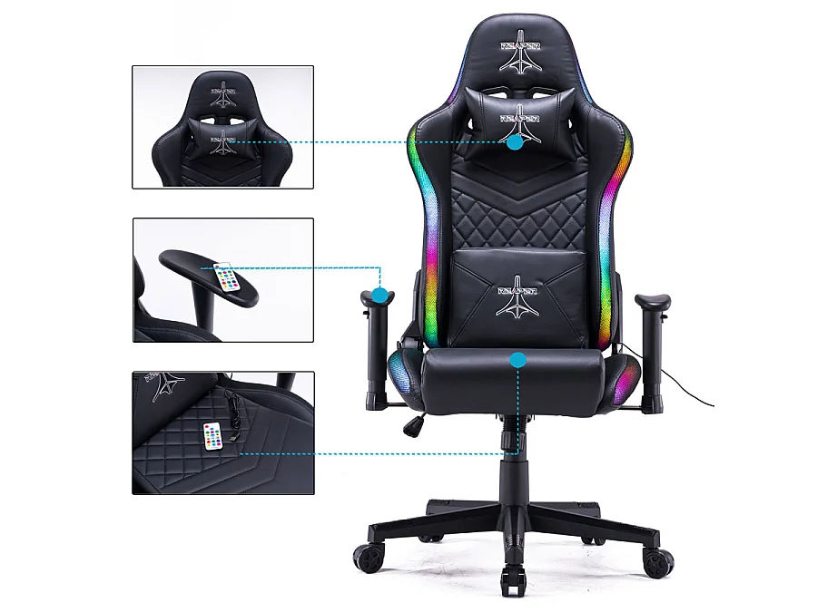 We Home - Chaise de jeu réglable et inclinable avec LED intégrées pour le bureau et la maison