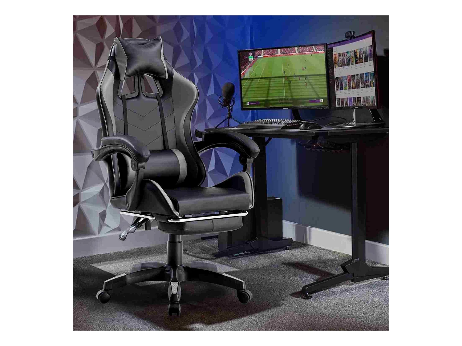 We Home - Chaise gamer ergonomique grise et noire avec dossier inclinable
