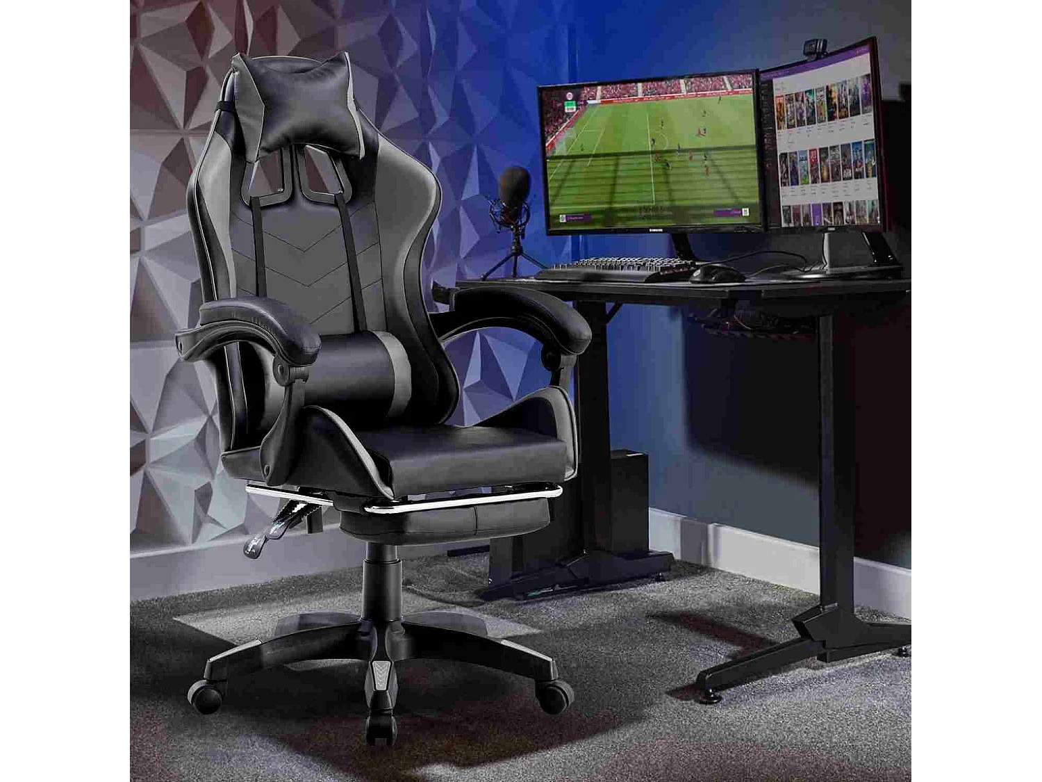 We Home - Poltrona sedia gaming grigio e nera ergonomica con schienale reclinabile