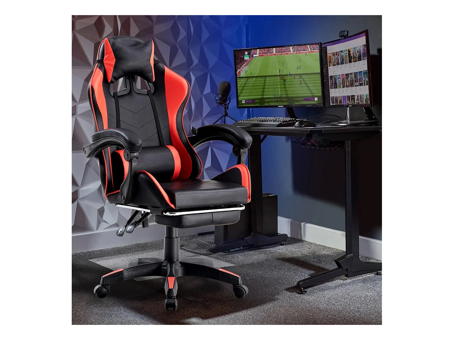 We Home - Ergonomische rood-zwarte gamingstoel met verstelbare rugleuning