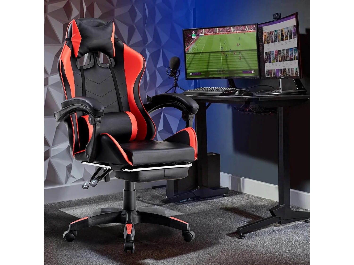 We Home - Chaise gamer ergonomique rouge et noire avec dossier inclinable
