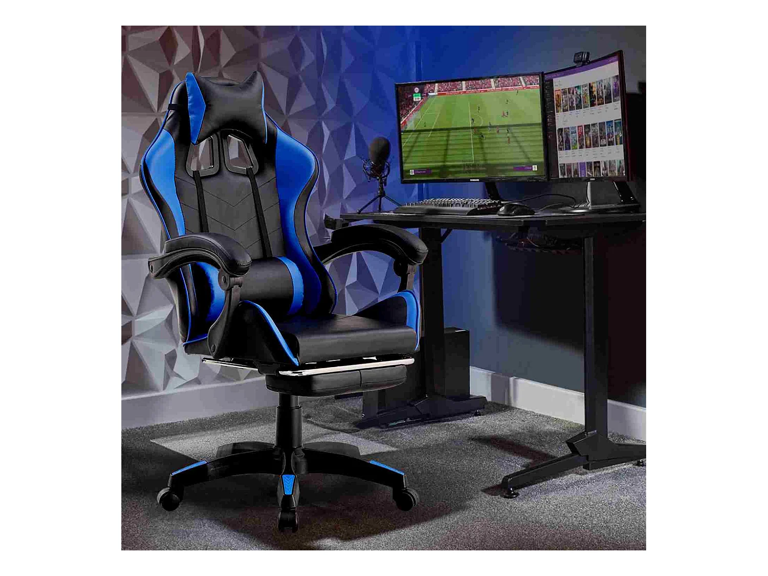 We Home - Cadeira gamer ergonômica azul e preta com encosto reclinável