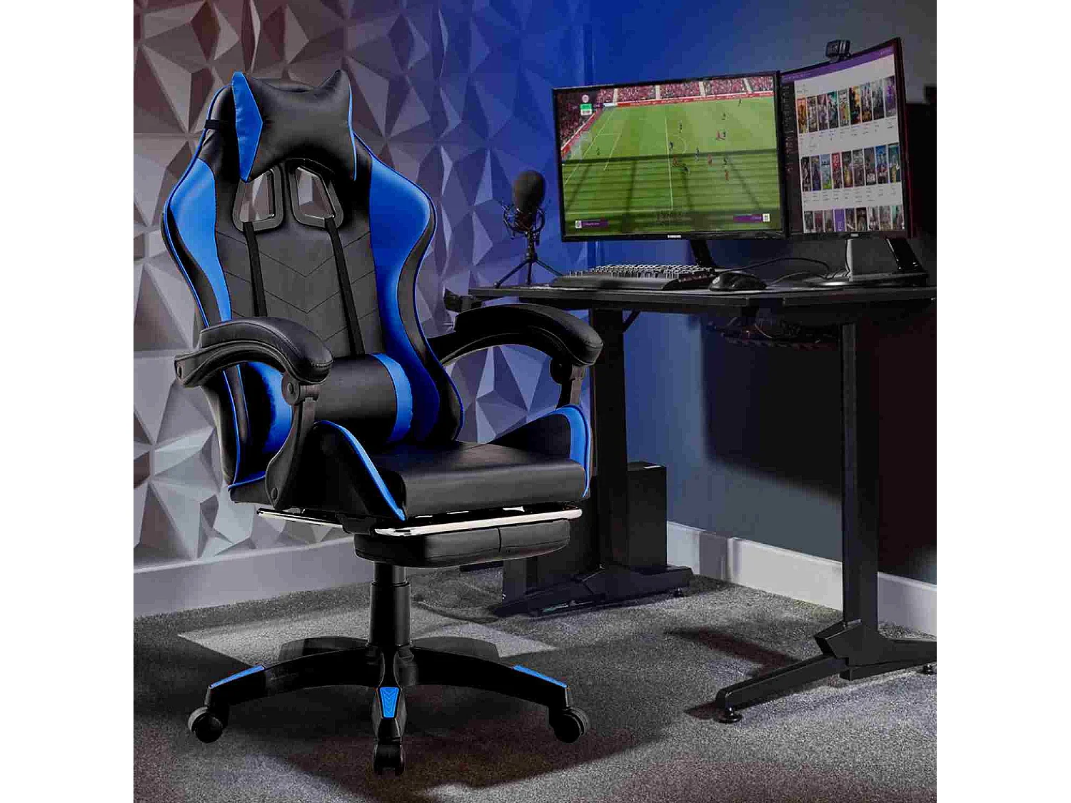 We Home - Chaise gamer ergonomique bleue et noire avec dossier inclinable