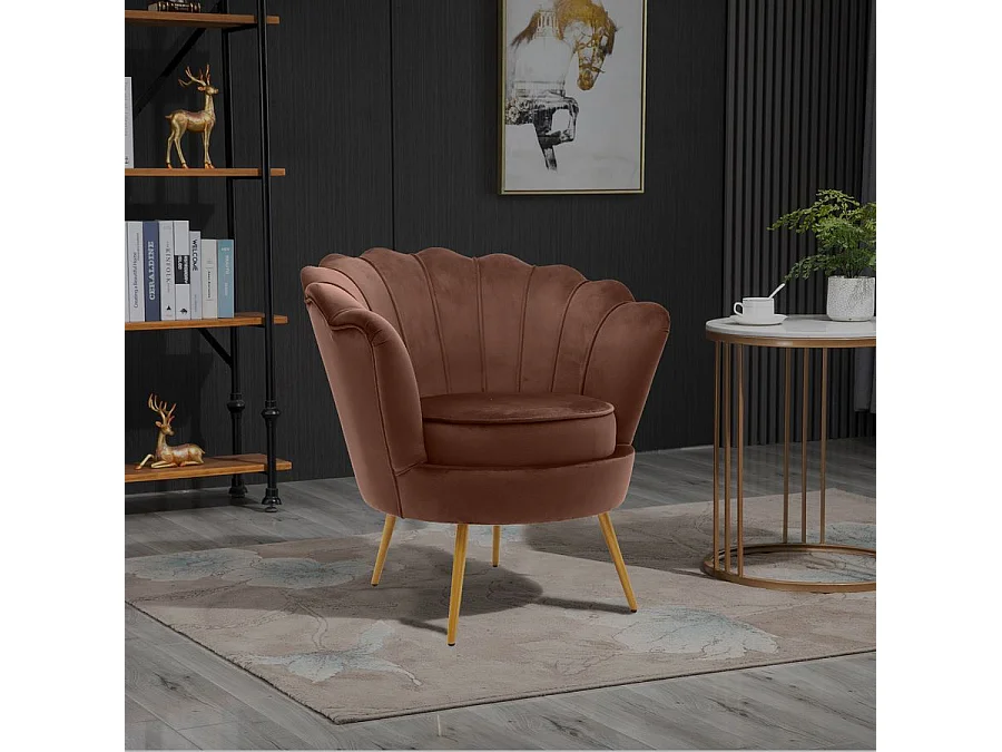 WeHome - We Home - Design fauteuil in bruin fluweel en gouden poten