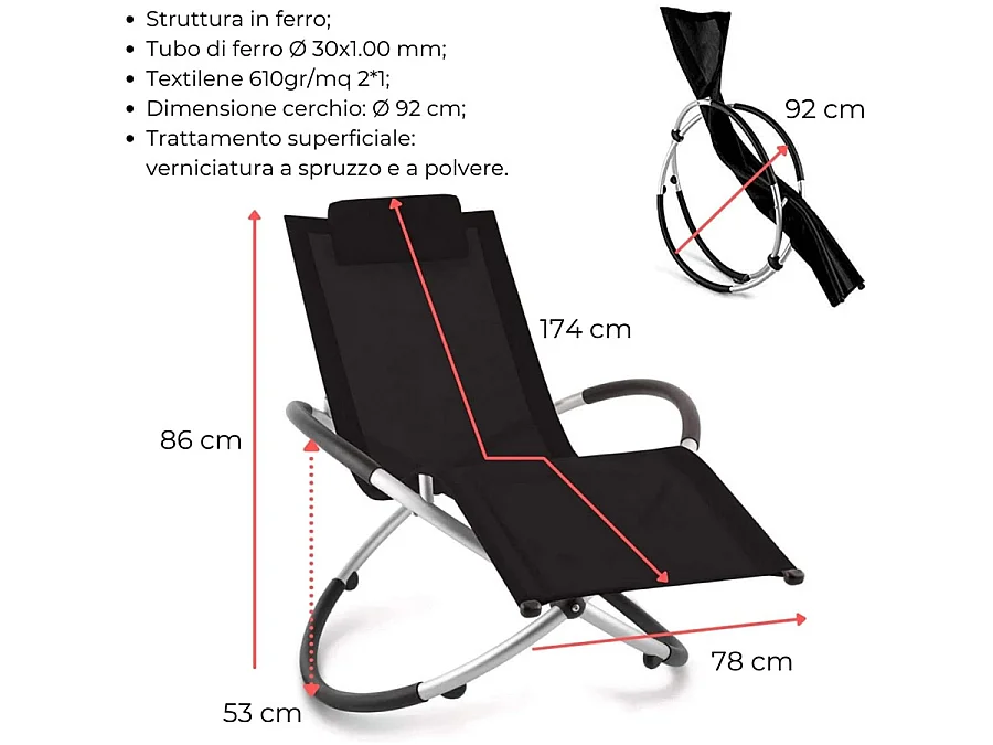Estosa - Transat de jardin elliptique avec housse noire
