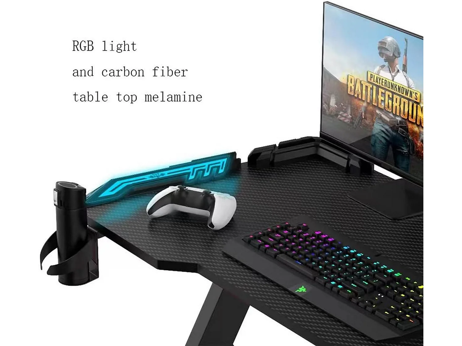 WeHome - RGB LED-gamingbureau, gamingbureau voor laptop-pc, speeltafel, computer en gaming-bureau in MFC- en koolstofvezeleffectoppervlakken (140x60x75 cm, rood)