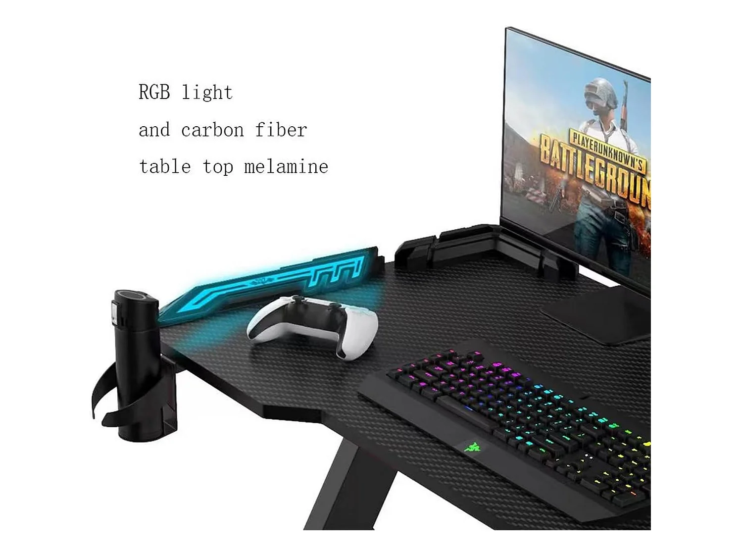 WeHome - RGB LED-gamingbureau, gamingbureau voor laptop-pc, speeltafel, computer en gaming-bureau in MFC- en koolstofvezeleffectoppervlakken (120x60x75 cm, rood)