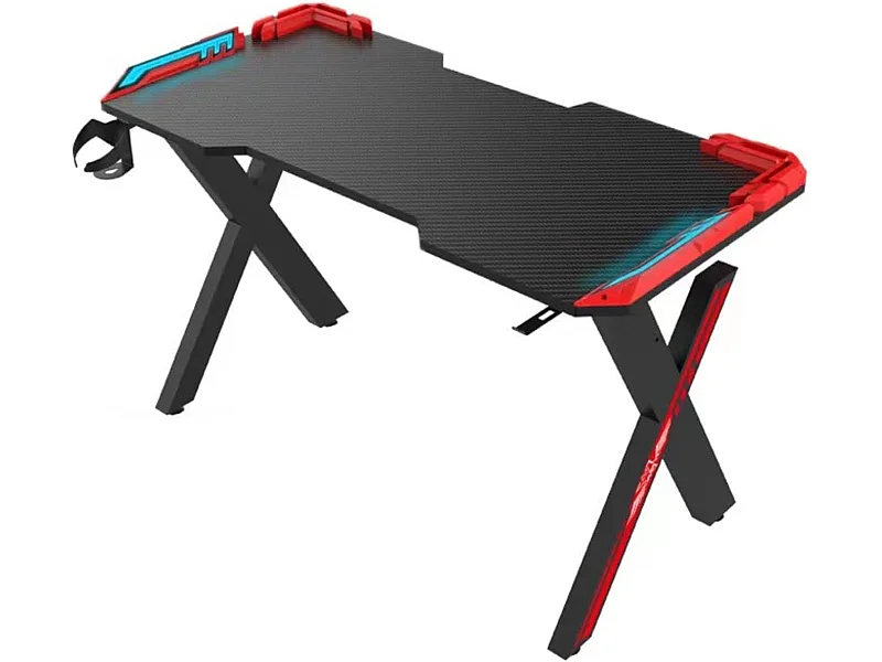 WeHome - RGB LED-gamingbureau, gamingbureau voor laptop-pc, speeltafel, computer en gaming-bureau in MFC- en koolstofvezeleffectoppervlakken (120x60x75 cm, rood)
