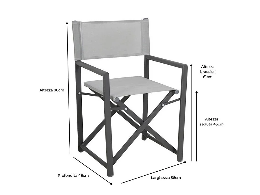 Estosa - Chaises de réalisateur pliantes Gilda en aluminium gris - Lot de 2