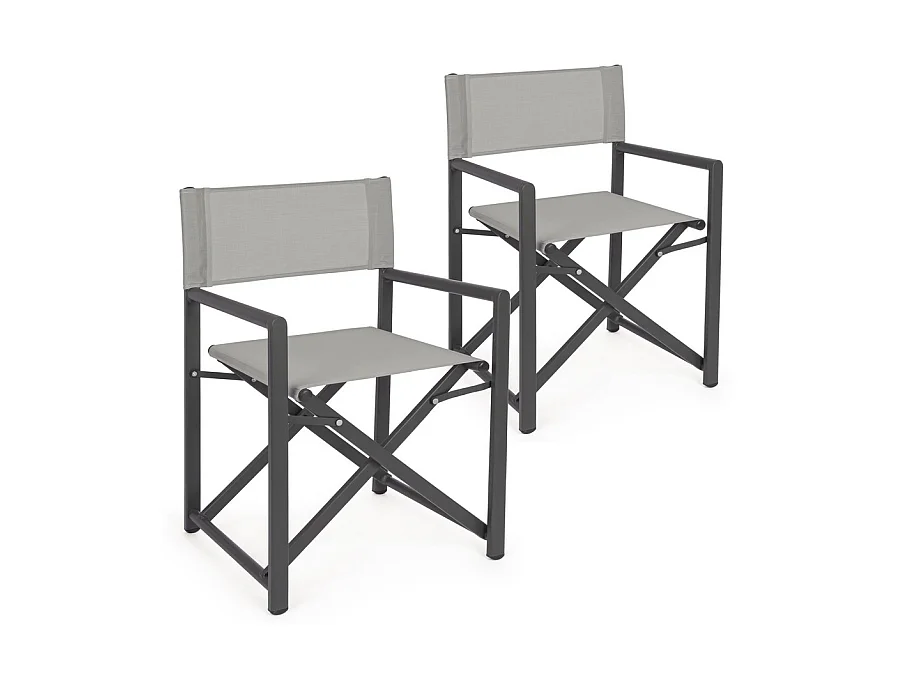 Estosa - Chaises de réalisateur pliantes Gilda en aluminium gris - Lot de 2