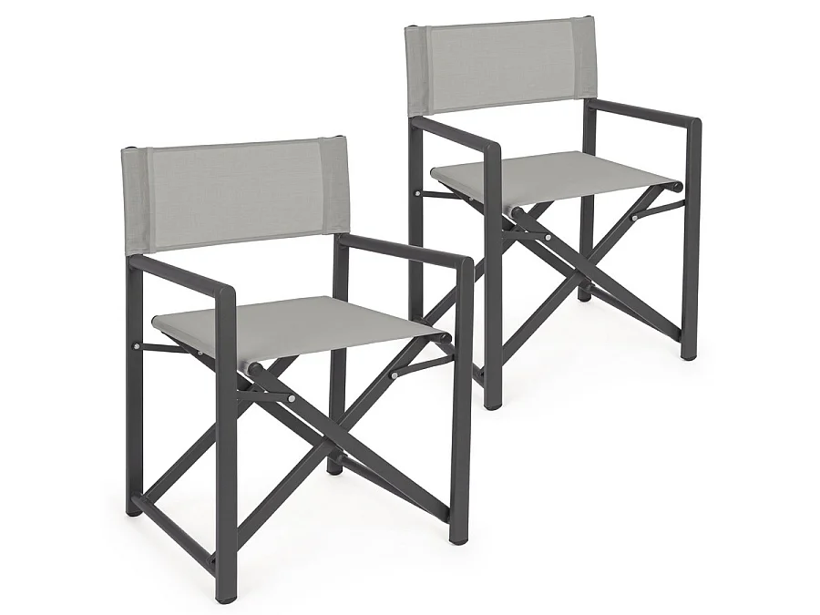 Estosa - Chaises de réalisateur pliantes Gilda en aluminium gris - Lot de 2