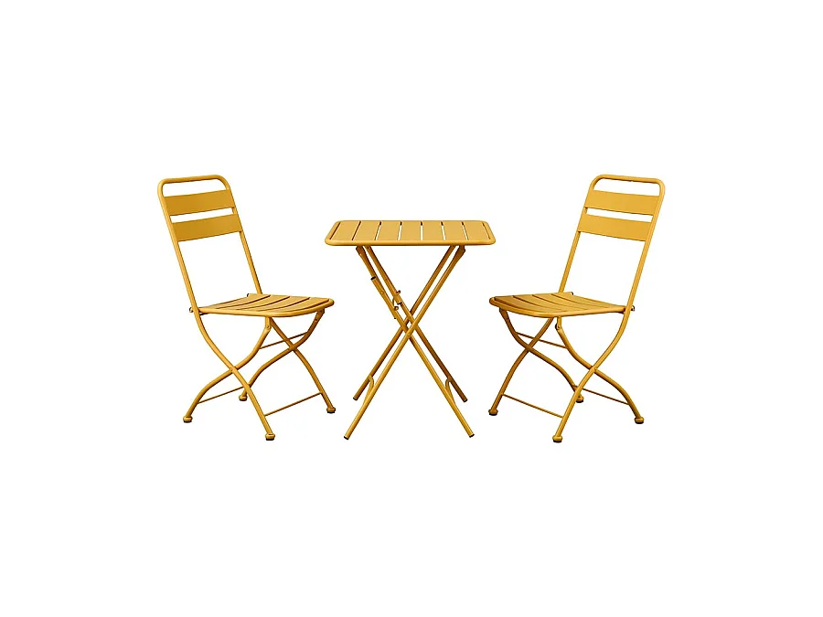 Estosa - Ensemble de balcon avec chaises pliantes et table Mia moutarde
