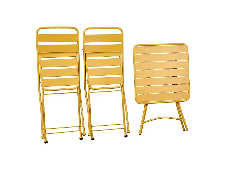 Estosa - Ensemble de balcon avec chaises pliantes et table Mia moutarde
