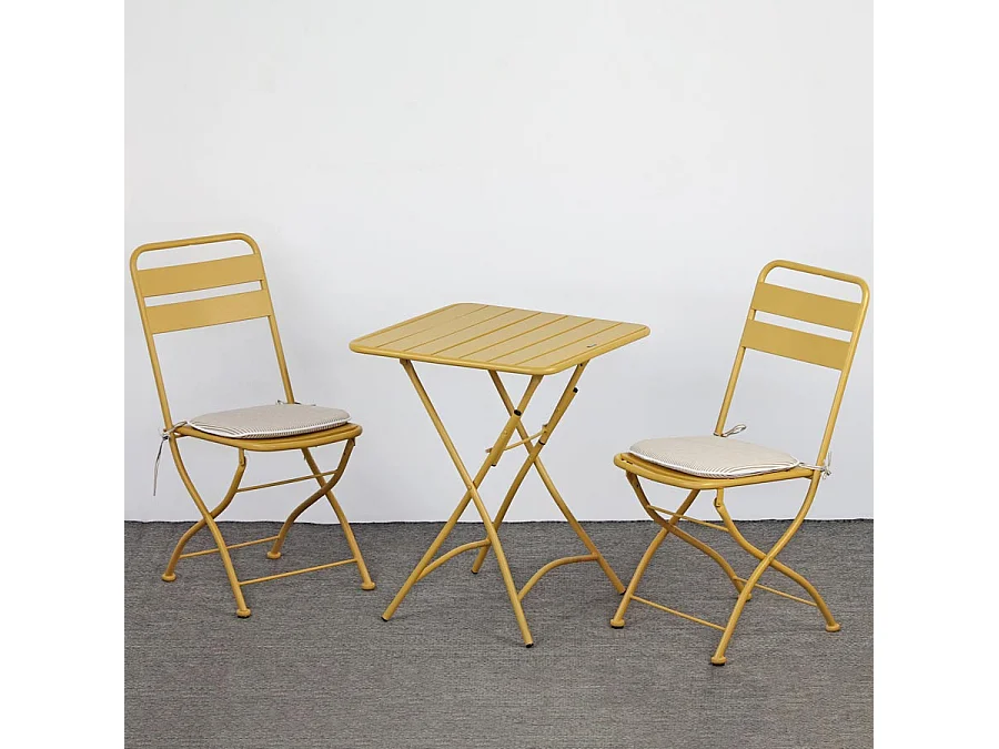 Estosa - Ensemble de balcon avec chaises pliantes et table Mia moutarde