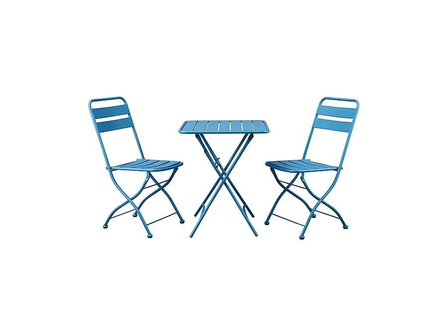 Estosa - Ensemble de balcon avec chaises pliantes et table en bleu niagara Mia