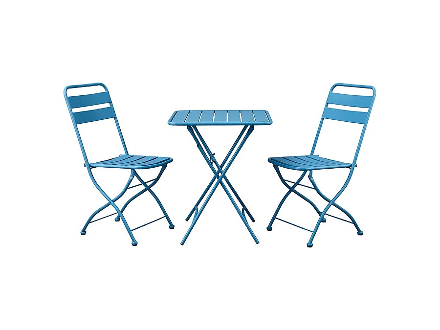 Estosa - Ensemble de balcon avec chaises pliantes et table en bleu niagara Mia