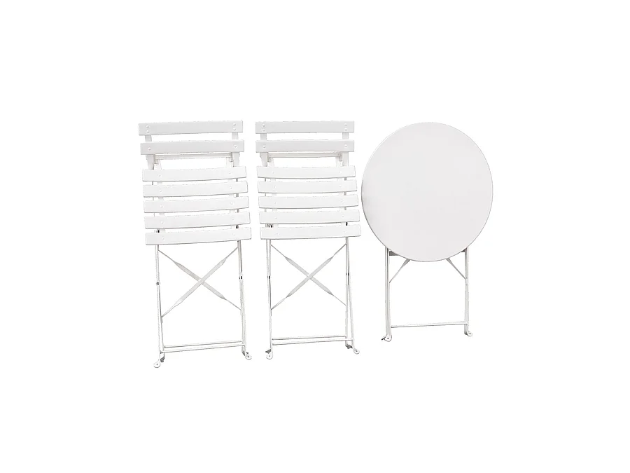 Estosa - Ensemble table et chaises d'extérieur pliables blanches Teresa