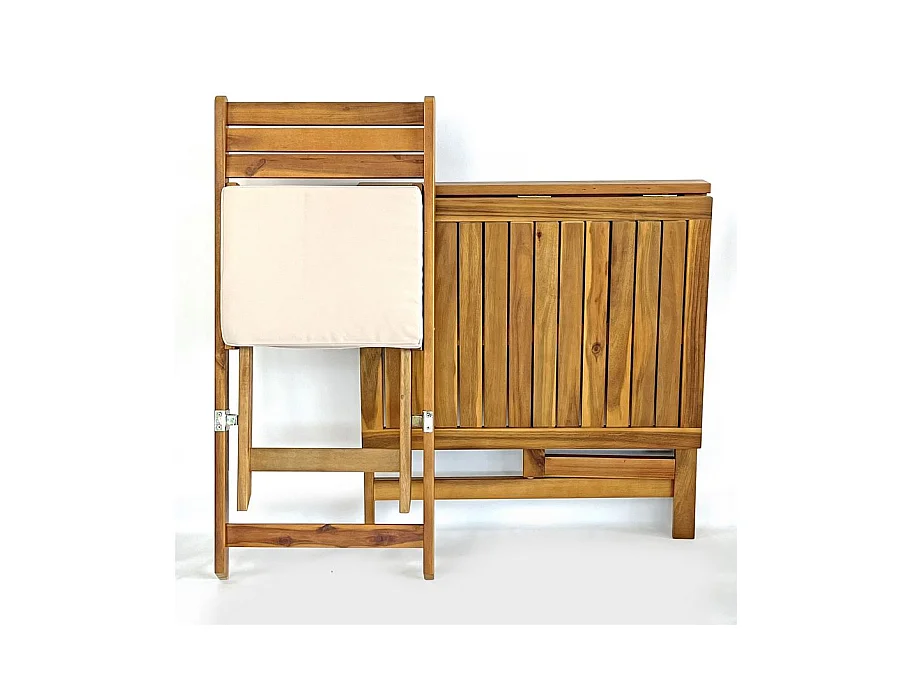 Estosa - Salontafelset met 2 ruimtebesparende balkonstoelen in Melzo hout