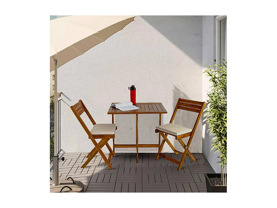 Estosa - Salontafelset met 2 ruimtebesparende balkonstoelen in Melzo hout