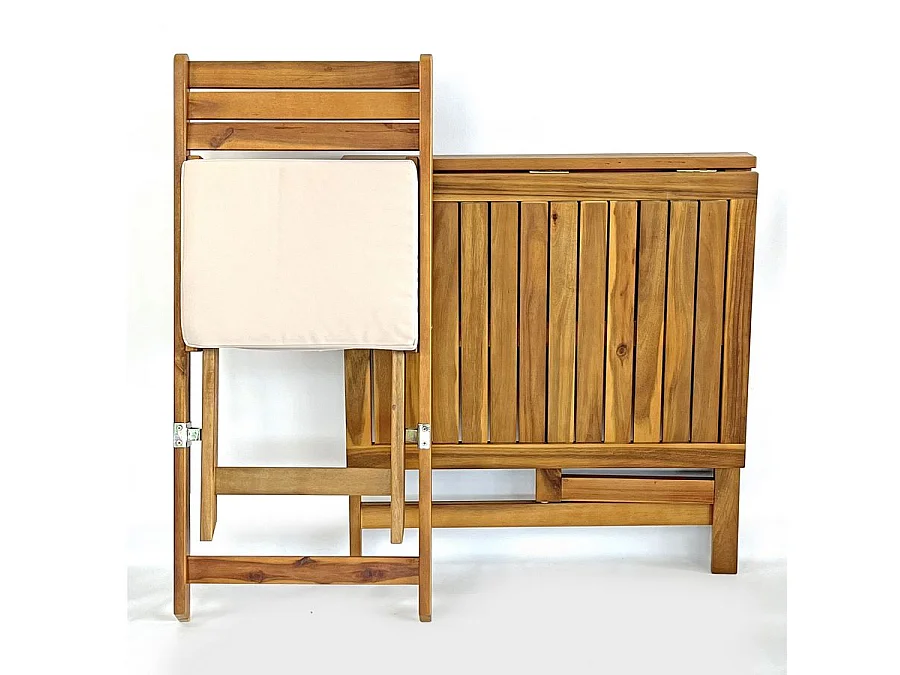 Estosa - Salontafelset met 2 ruimtebesparende balkonstoelen in Melzo hout