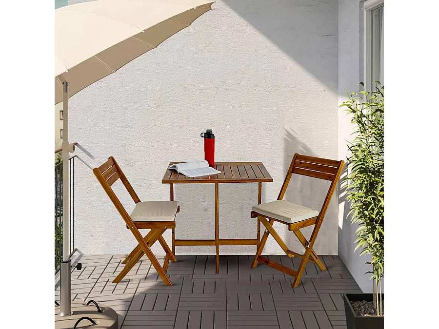 Estosa - Salontafelset met 2 ruimtebesparende balkonstoelen in Melzo hout