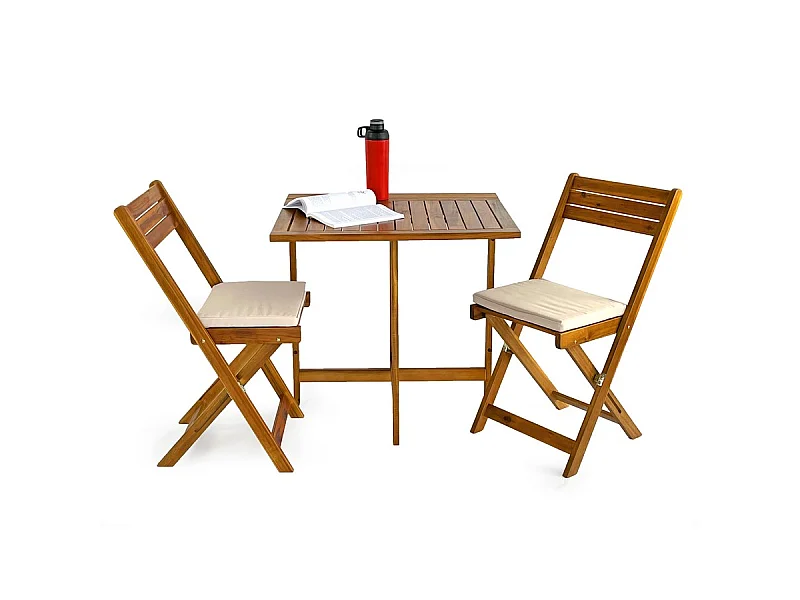 Estosa - Salontafelset met 2 ruimtebesparende balkonstoelen in Melzo hout